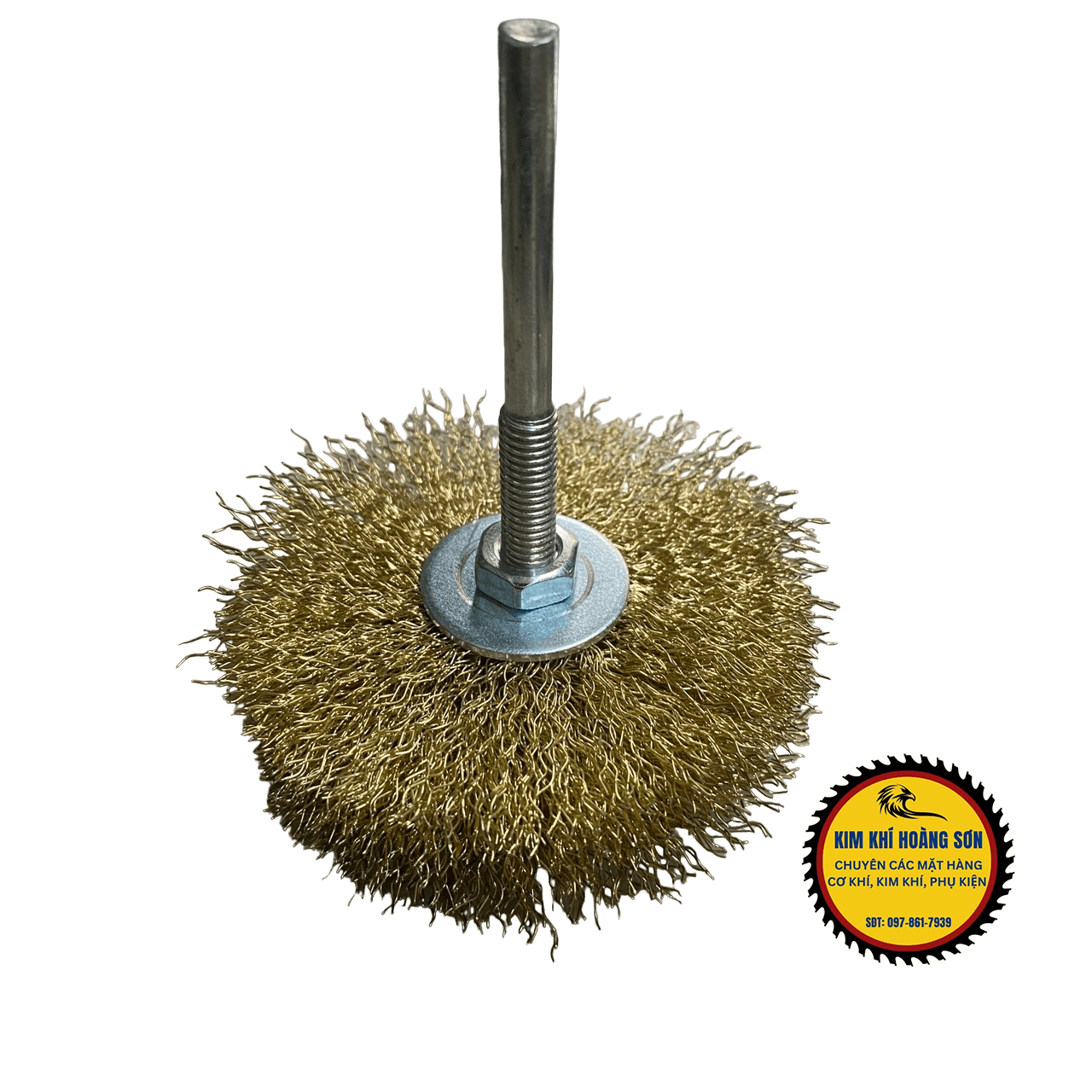 Chổi đánh rỉ sắt cước quật gỗ chất liệu thép không rỉ mạ đồng lắp máy khoan cầm tay