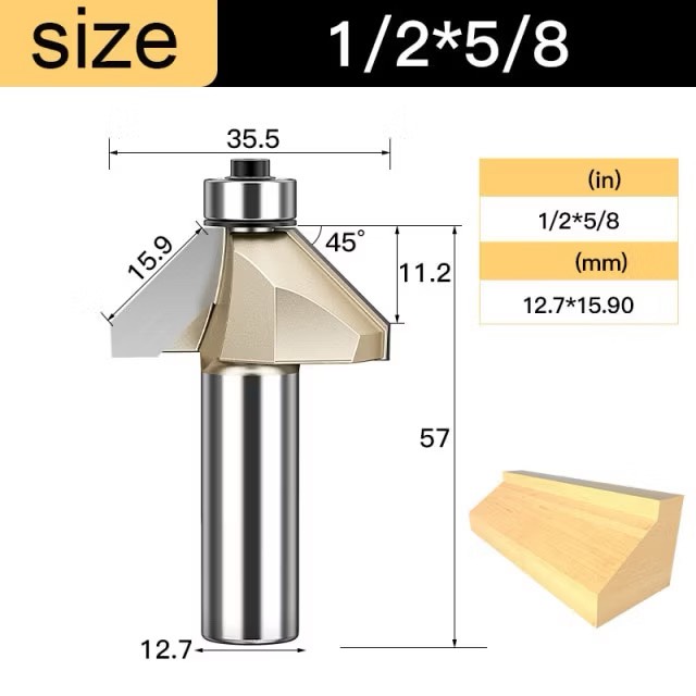 Mũi soi vát chữ V phay gỗ Alu CNC 45 độ có bi Tideway cao cấp cốt bé 6.3mm và cốt to 12.7mm sử dụng cho máy phay, máy CNC