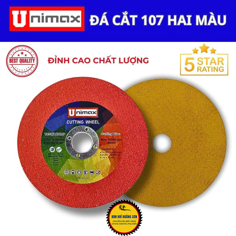 Đá Cắt inox, Lưỡi Cắt Kim Loại UNIMAX Thế Hệ Mới Siêu Bền Đường Kính 107mm Lỗ Trục 16mm Hai Mặt Đỏ Vàng