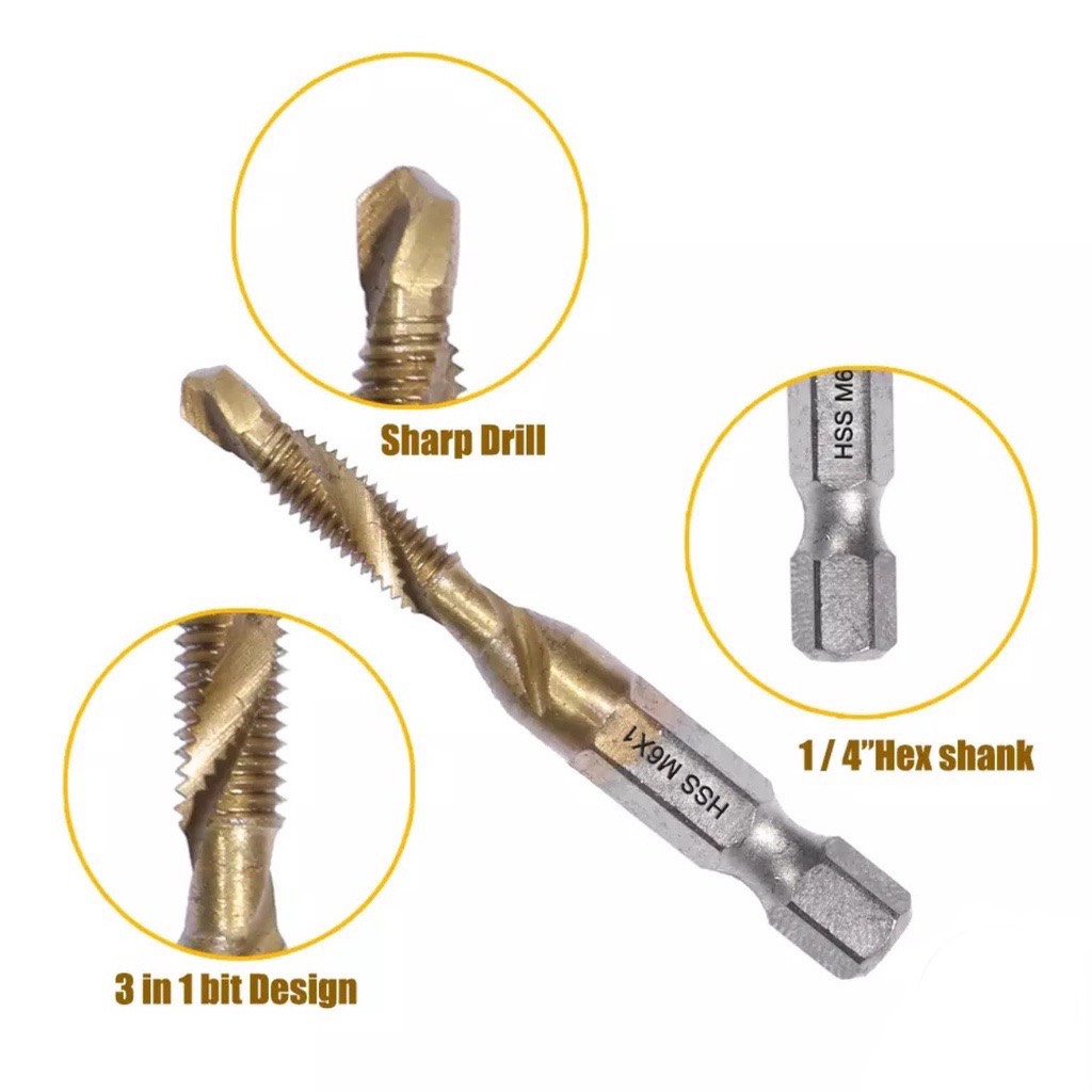 Mũi khoan taro Lion King chuôi lục giác 6.35mm thép gió HSS cao cấp, Mũi khoan taro tạo ren trong