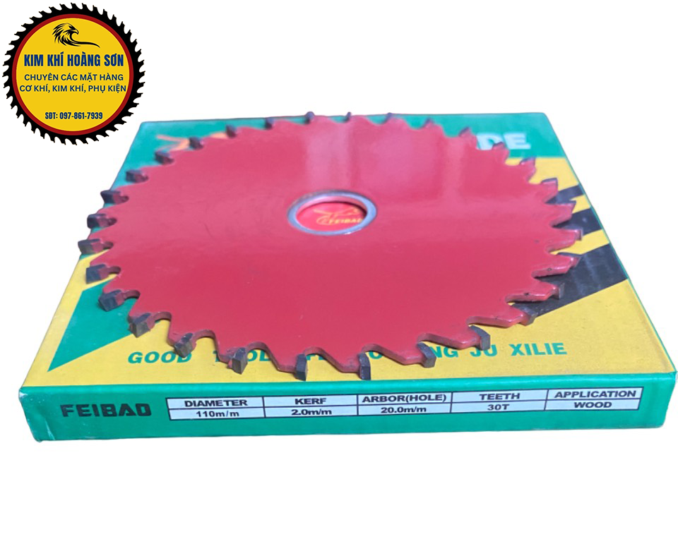 Lưỡi cắt gỗ hợp kim hộp giấy 110mm x 20mm x 30T, chất liệu thép hợp kim cao cấp chịu mài mòn, thích hợp máy cưa cầm tay
