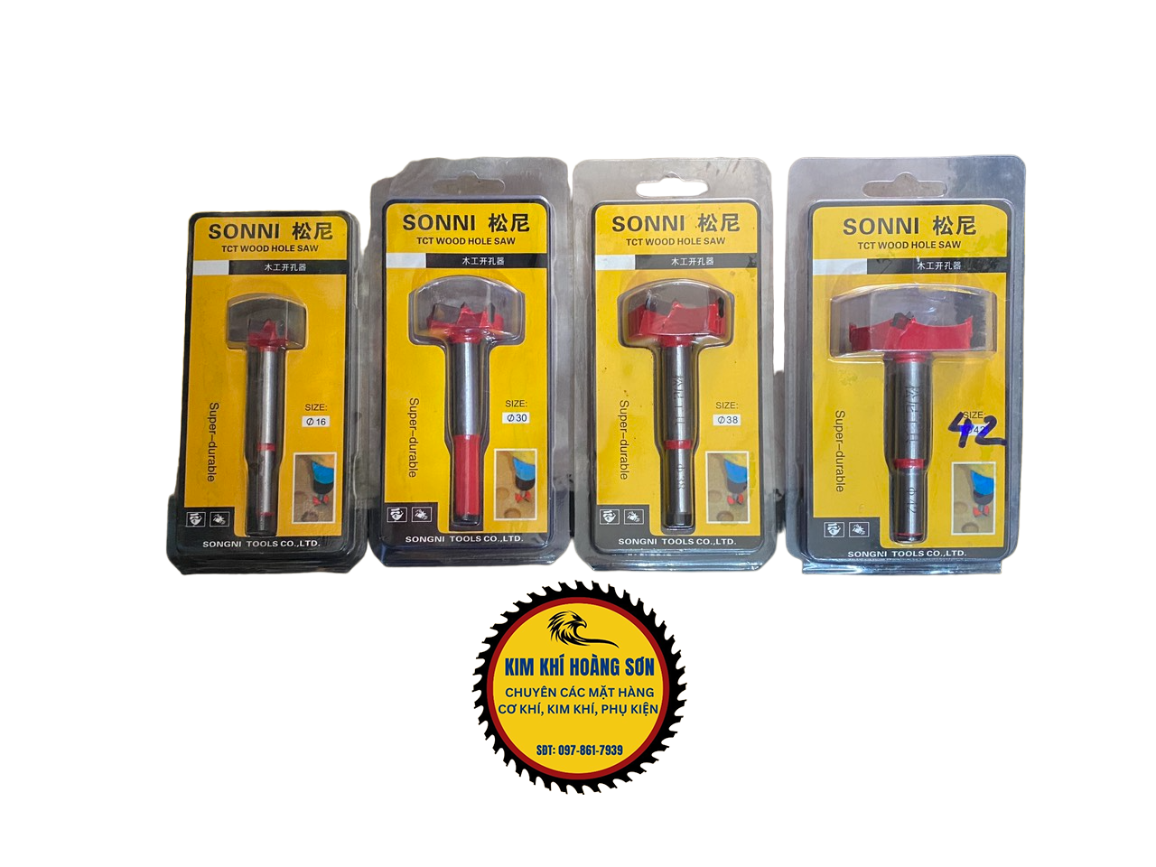 Mũi khoan khoét gỗ lỗ tròn hợp kim SONNI đường kính 42mm - 100mm, hàng ép vỉ chuôi lục giác cao cấp