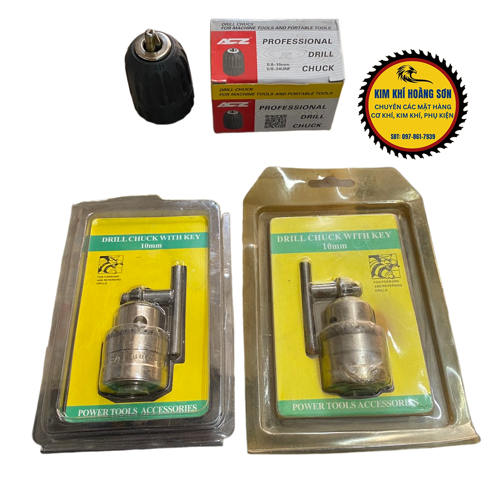 Đầu kẹp mũi khoan măng ranh chuôi ren, côn 10mm kẹp mũi khoan đường kính từ 0.8mm đến 10mm, đầu vặn nhanh không khóa ACZ