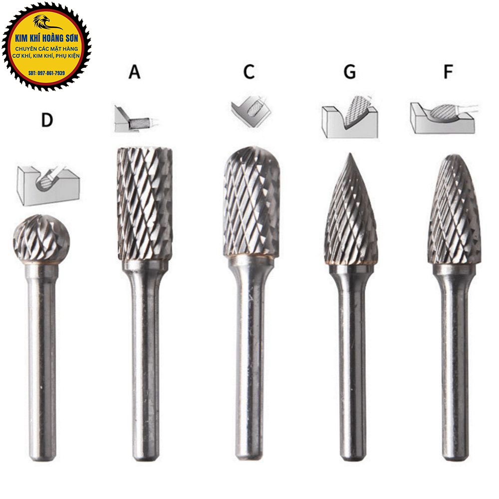 Mũi mài khắc kim loại trục 6mm đường kính đầu mũi từ 6 - 16mm, Mũi doa gỗ, nhựa, nhôm, inox siêu bền