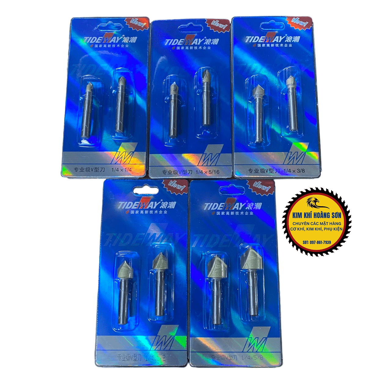 Mũi phay gỗ alu cnc vát 90 độ chữ V không bi Tideway cao cấp cốt chân bé 6.35mm