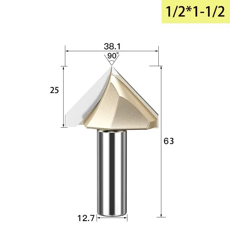Mũi phay gỗ alu cnc vát 90 độ chữ V không bi Tideway cao cấp cốt chân bé 6.35mm và chân to 12.7mm
