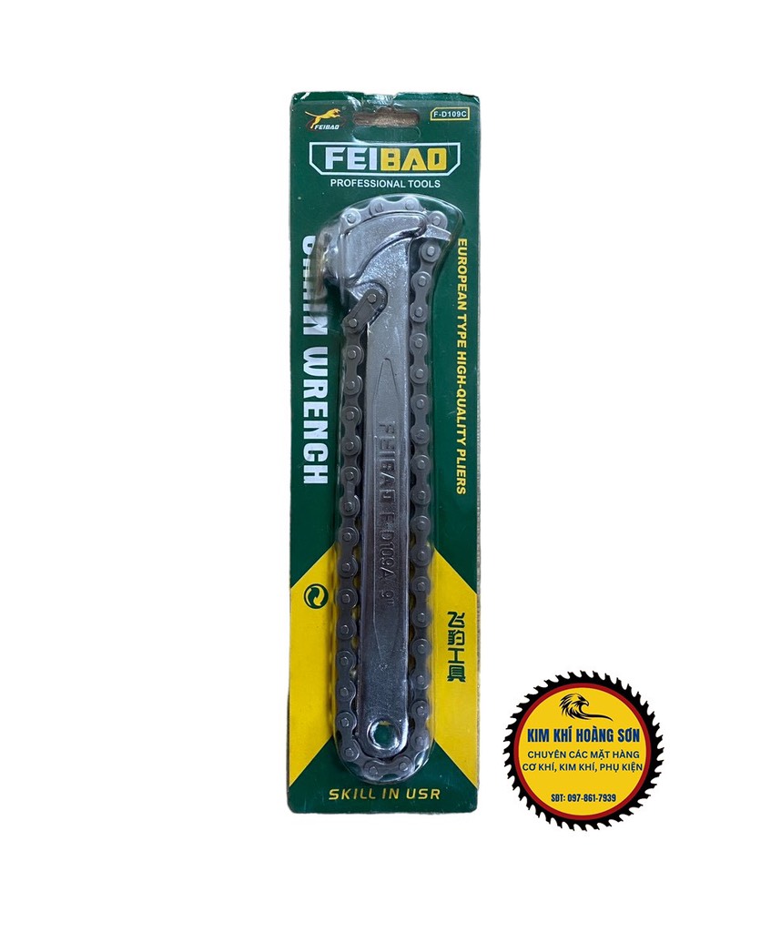 Cờ lê xích thép trắng , mỏ lết dây xích răng cưa siêu cứng 9'' FEIBAO mở nắp lọc dầu nhớt, vam tháo cốc lọc dầu