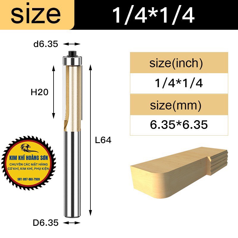 Mũi soi gỗ thẳng CNC lấy nền, Mũi phay TIDEWAY cốt 6.3mm và 12.7mm có bi sử dụng cho máy phay, máy cắt CNC