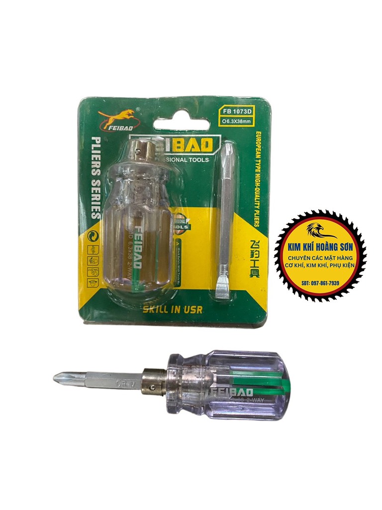 Tô Vít Ngắn Đảo Chiều 2 - 4 Cạnh Đa Năng Feibao Màu Xanh Kích Thước 6.3 x 38 mm Cho Vị trí Chật Hẹp Nhỏ Gọn