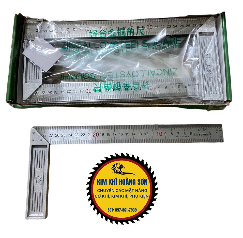 Thước ke góc vuông 30cm chất liệu thép không gỉ FEIBAO, Thước vuông góc kim loại sử dụng đo đạc trong nhiều ngành nghề