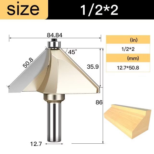 Mũi soi vát chữ V phay gỗ Alu CNC 45 độ có bi Tideway cao cấp cốt bé 6.3mm và cốt to 12.7mm sử dụng cho máy phay, máy CNC