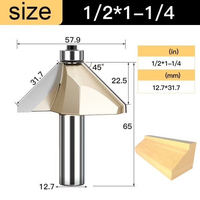 Mũi soi vát chữ V phay gỗ Alu CNC 45 độ có bi Tideway cao cấp cốt bé 6.3mm và cốt to 12.7mm sử dụng cho máy phay, máy CNC