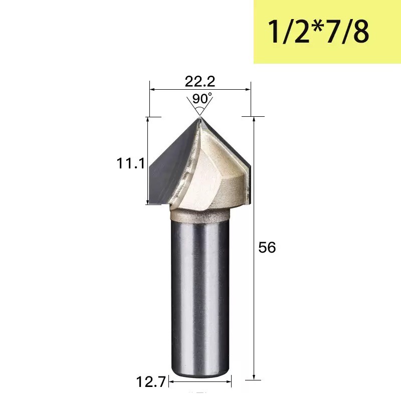 Mũi phay gỗ alu cnc vát 90 độ chữ V không bi Tideway cao cấp cốt chân bé 6.35mm và chân to 12.7mm
