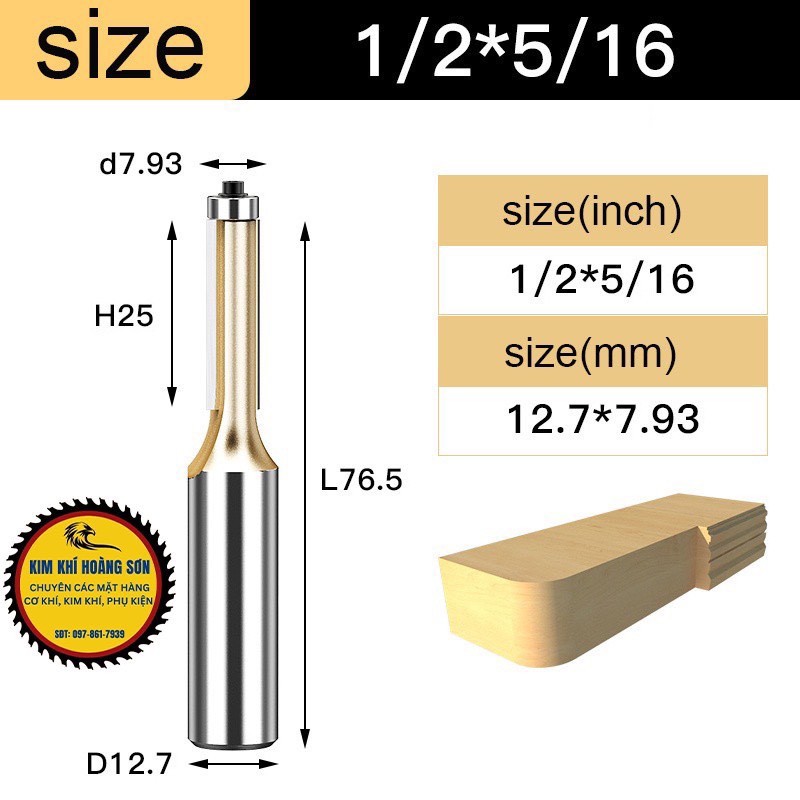 Mũi soi gỗ thẳng CNC lấy nền, Mũi phay TIDEWAY cốt 6.3mm và 12.7mm có bi sử dụng cho máy phay, máy cắt CNC