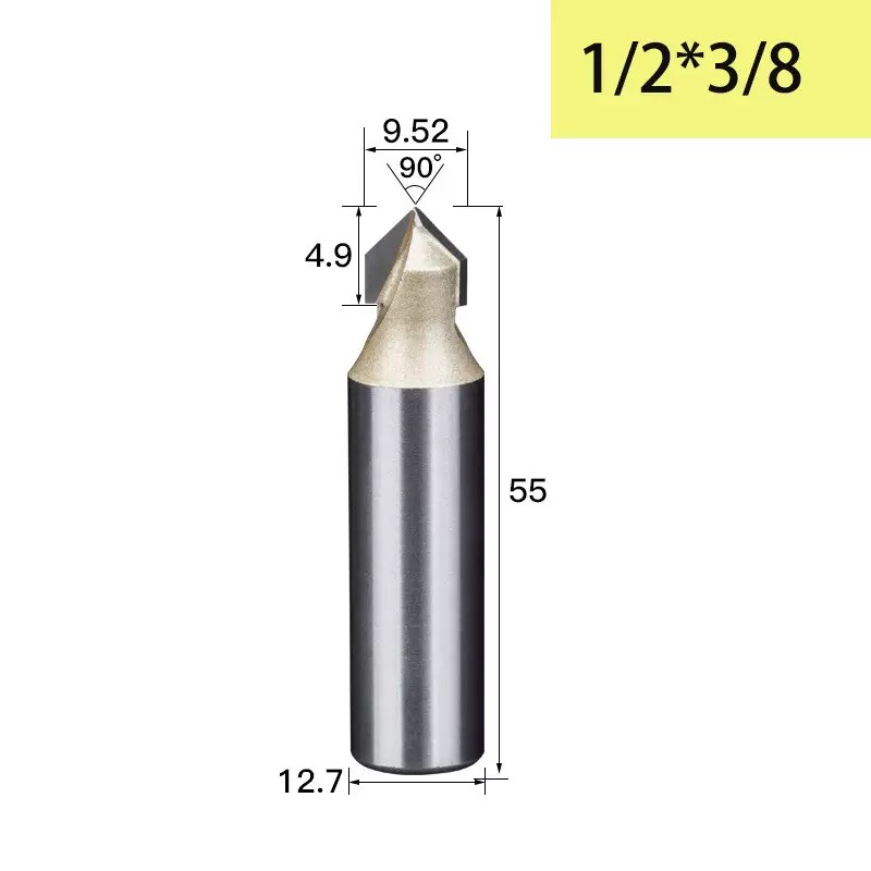 Mũi phay gỗ alu cnc vát 90 độ chữ V không bi Tideway cao cấp cốt chân bé 6.35mm và chân to 12.7mm