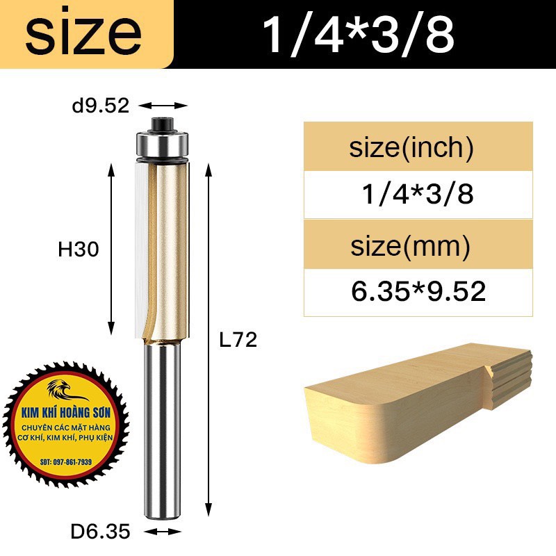 Mũi soi gỗ thẳng CNC lấy nền, Mũi phay TIDEWAY cốt 6.3mm và 12.7mm có bi sử dụng cho máy phay, máy cắt CNC