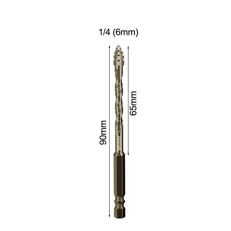 Mũi khoan đa năng cao cấp 4 cạnh chữ thập răng cưa chân lục giác 6.35mm, mũi khoan gạch men kính đá