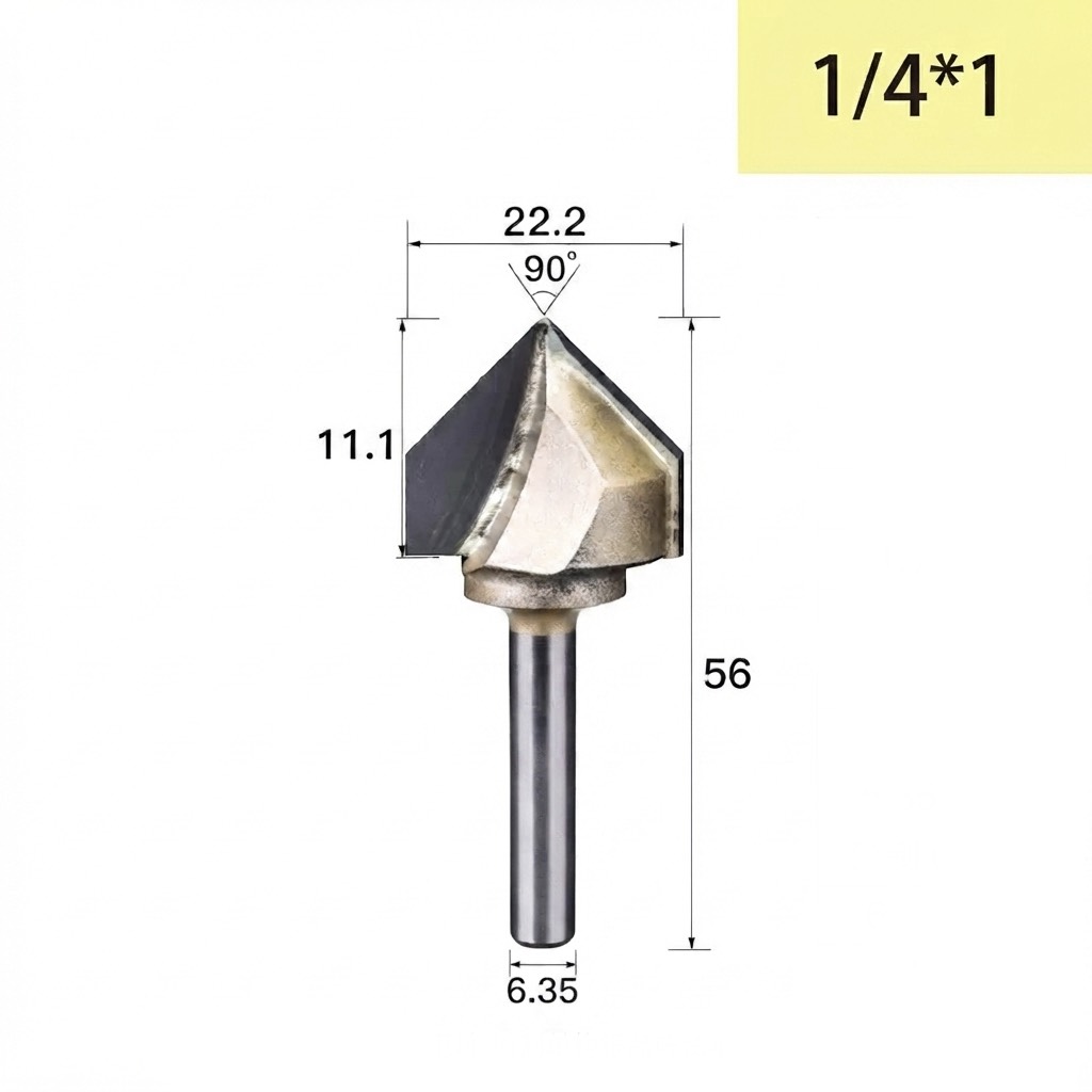 Mũi phay gỗ alu cnc vát 90 độ chữ V không bi Tideway cao cấp cốt chân bé 6.35mm và chân to 12.7mm