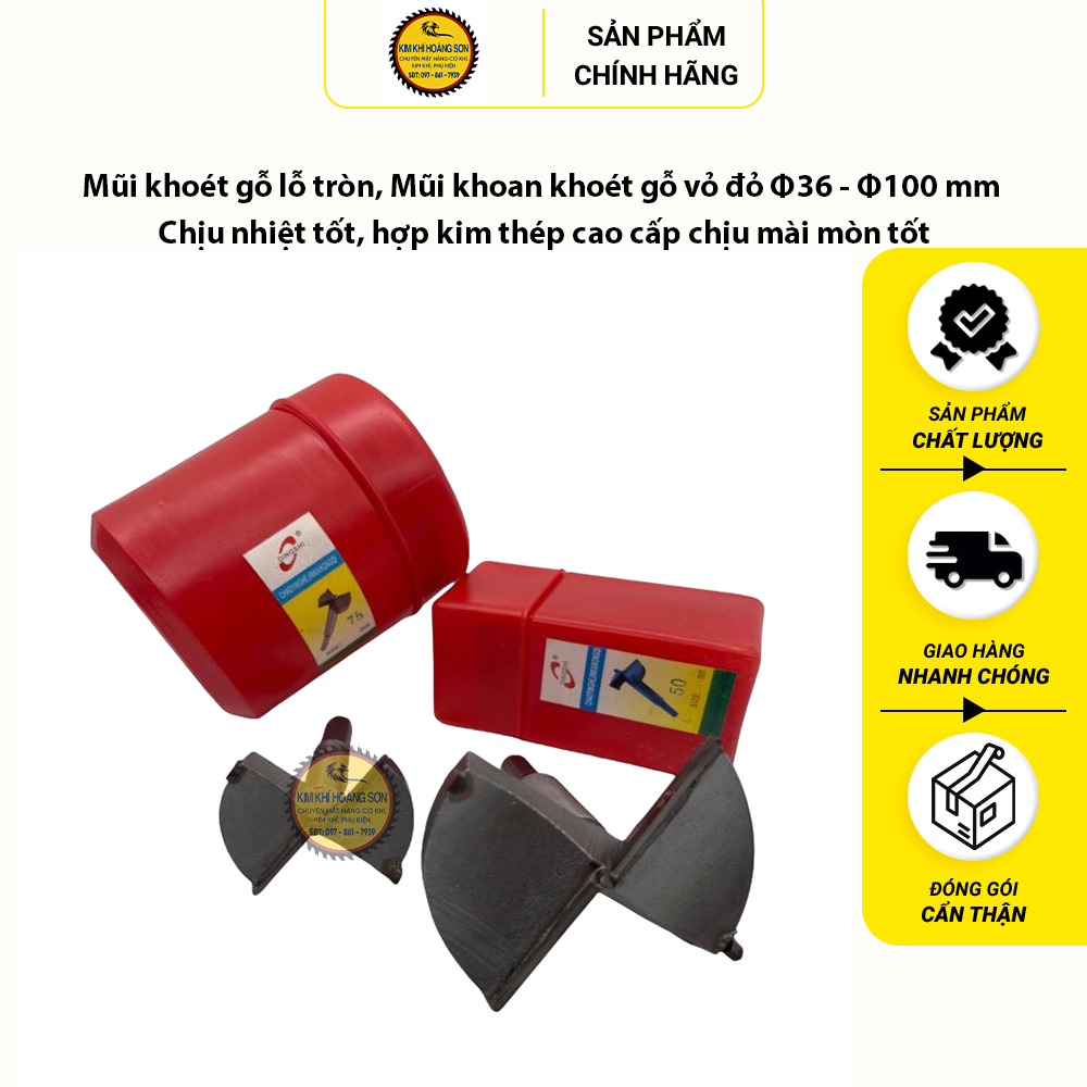 Mũi khoan khoét gỗ lỗ tròn vỏ đỏ Φ36 - Φ100mm chịu nhiệt tốt, hợp kim thép cao cấp chịu mài mòn tốt