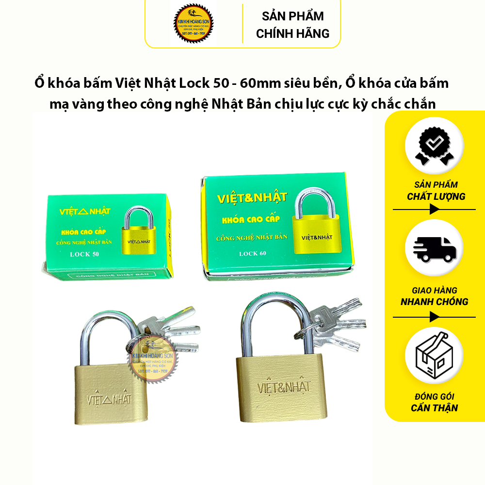 Ổ khóa bấm Việt Nhật Lock 50 - 60mm siêu bền, Ổ khóa cửa bấm đồng thau chịu lực cực kỳ chắc chắn