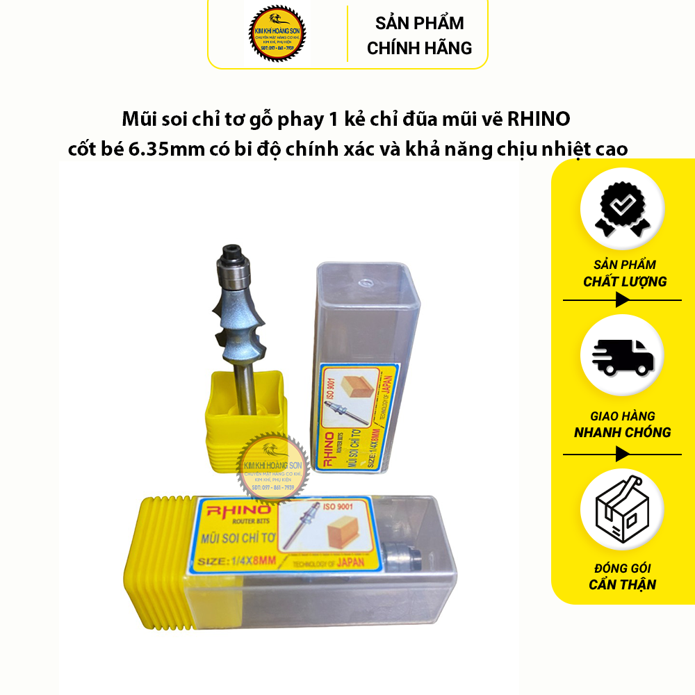 Mũi soi chỉ tơ gỗ phay 1 kẻ chỉ đũa mũi vẽ RHINO cốt bé 6.35mm có bi độ chính xác và khả năng chịu nhiệt cao