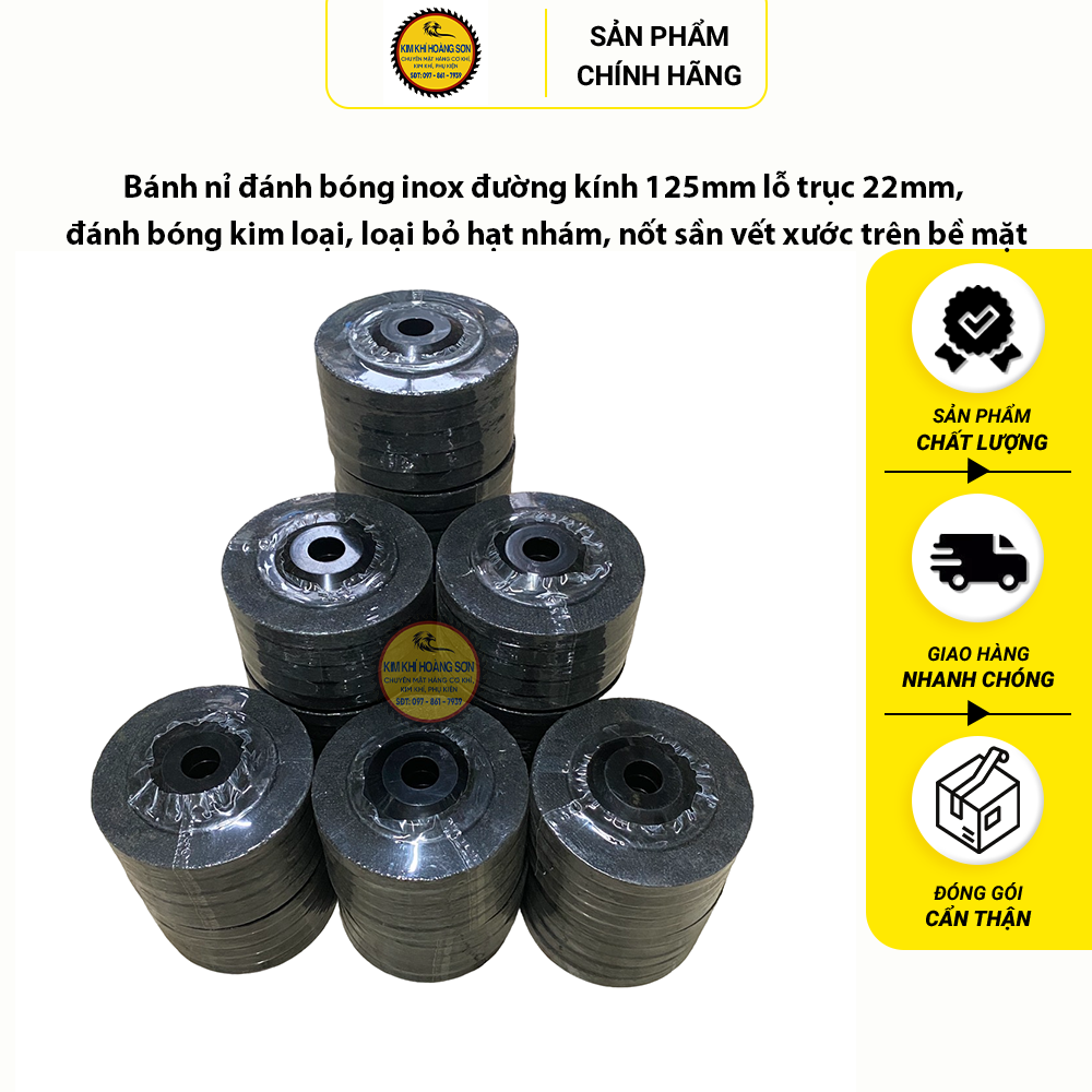 Bánh nỉ đánh bóng inox đường kính 125mm lỗ trục 22mm, đánh bóng kim loại, loại bỏ hạt nhám, nốt sần vết xước trên bề mặt