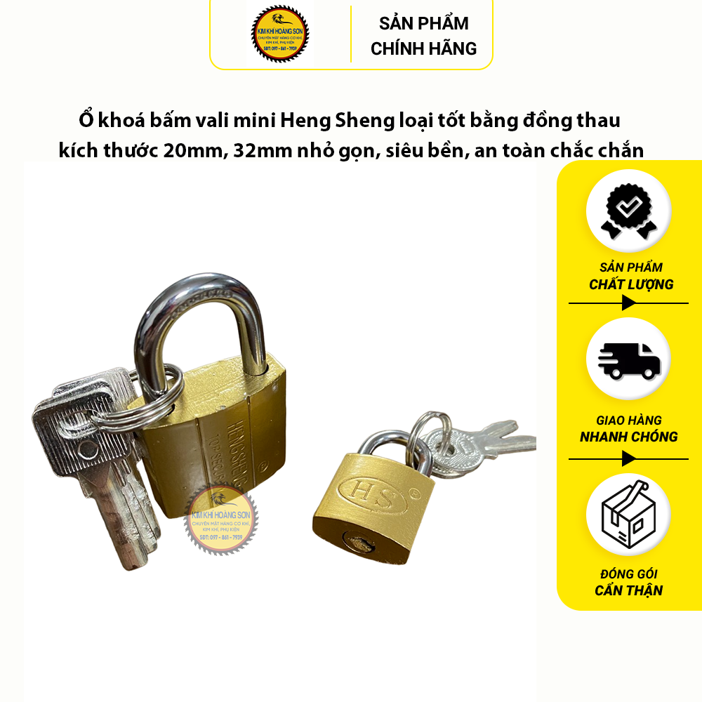 Ổ khoá bấm vali mini Heng Sheng bằng đồng thau kích thước 20-25-32mm nhỏ gọn, siêu bền, chắc chắn
