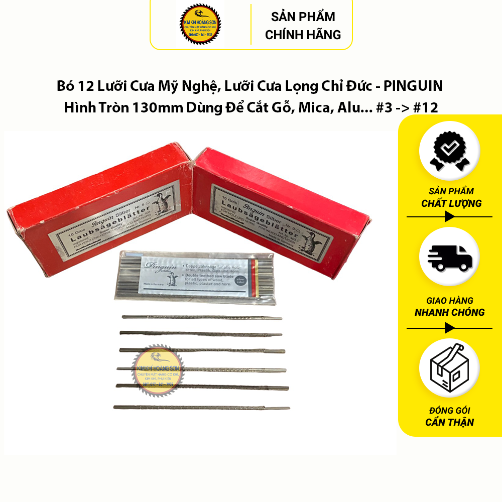 Bó 12 Lưỡi Cưa Mỹ Nghệ, Lưỡi Cưa Lọng Chỉ Đức - PINGUIN Chiều Dài 130mm Dùng Để Cắt Mica, Alu...