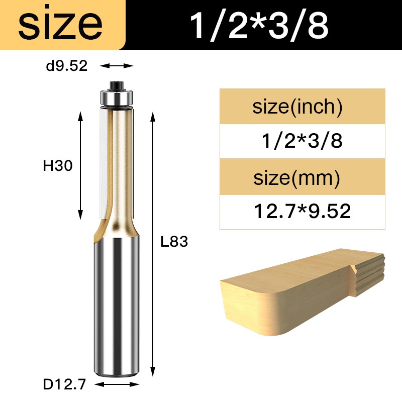 Mũi phay gỗ thẳng có bi mũi soi lấy nền ZJMLY cốt 6.3mm + 12.7mm, kích thước mũi phay 6-12mm độ chính xác cao