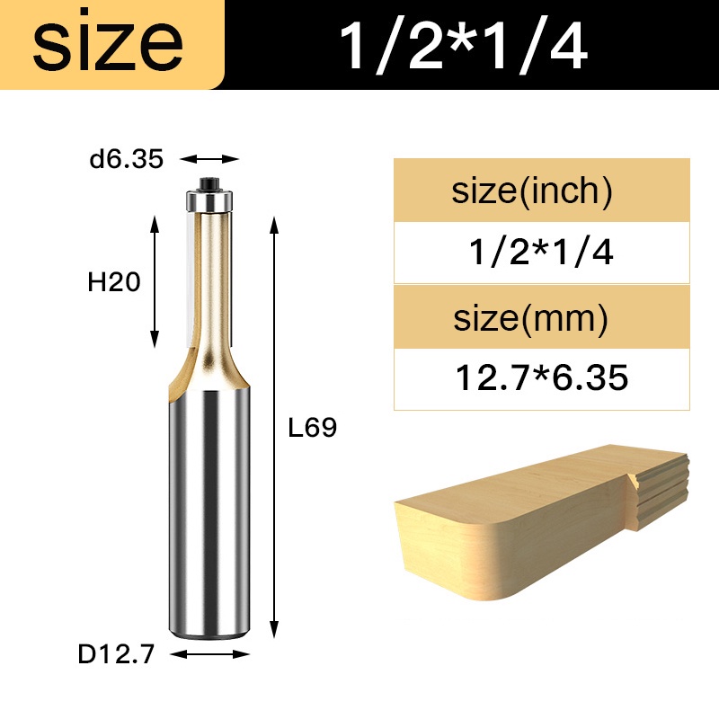 Mũi phay gỗ thẳng có bi mũi soi lấy nền ZJMLY cốt 6.3mm + 12.7mm, kích thước mũi phay 6-12mm độ chính xác cao