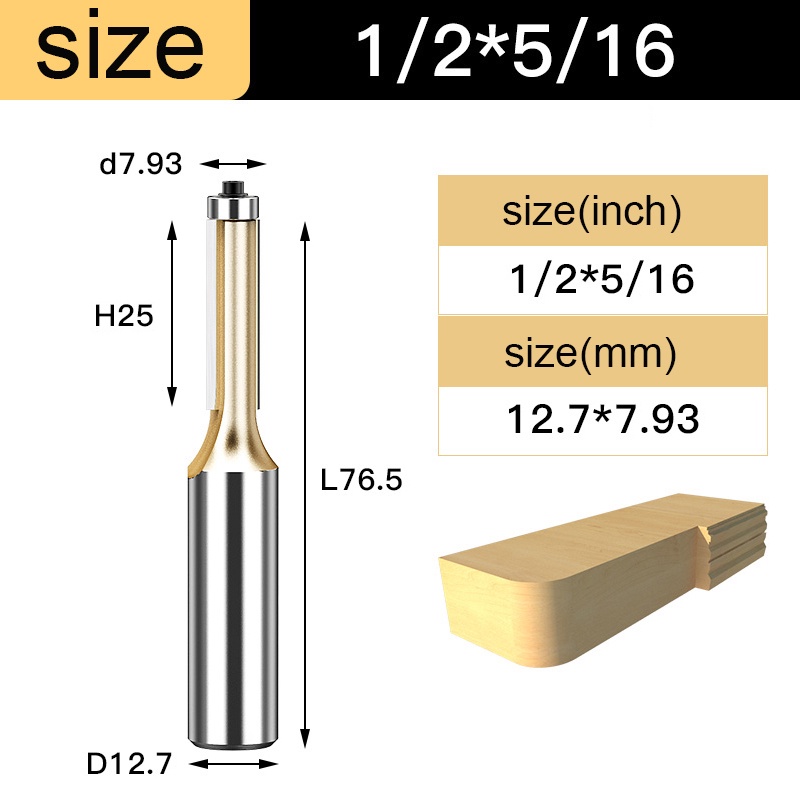 Mũi phay gỗ thẳng có bi mũi soi lấy nền ZJMLY cốt 6.3mm + 12.7mm, kích thước mũi phay 6-12mm độ chính xác cao