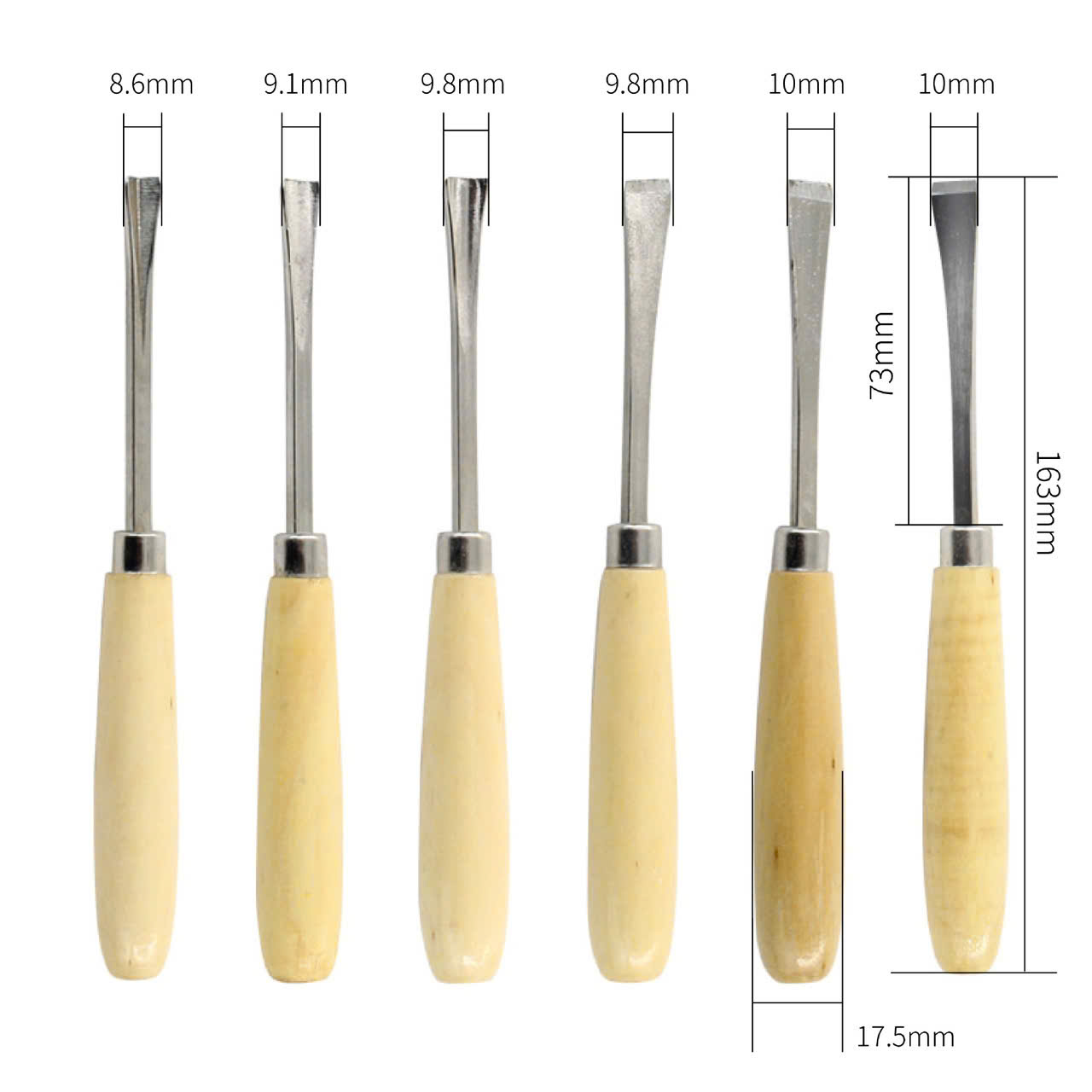 Bộ đục gỗ mini lưỡi thép hợp kim, dao điêu khắc gỗ 6 chi tiết chuôi gỗ cao cấp chống trượt