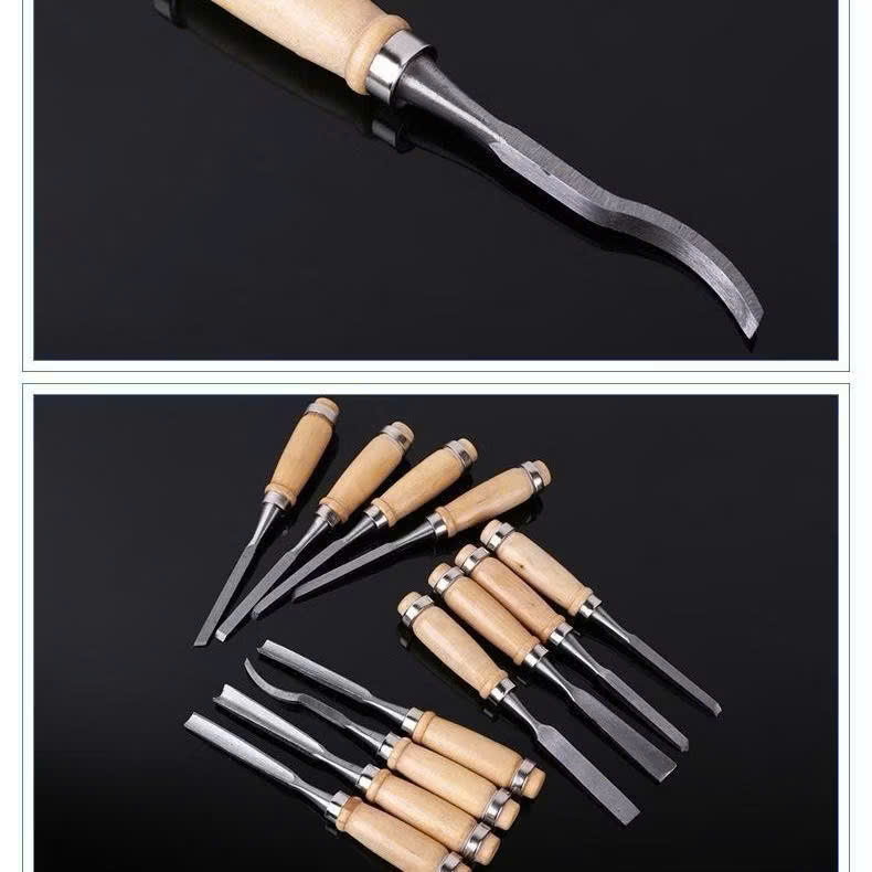 Bộ Đục Điêu Khắc Gỗ Lũa Cây Cảnh Bonsai Bằng Tay 12 Chi Tiết Lưỡi Thép Hợp Kim SK2 Cao Cấp
