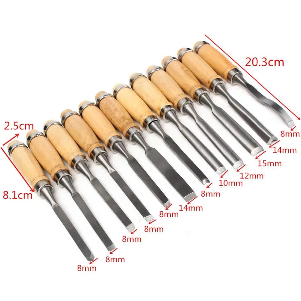 Bộ Đục Điêu Khắc Gỗ Lũa Cây Cảnh Bonsai Bằng Tay 12 Chi Tiết Lưỡi Thép Hợp Kim SK2 Cao Cấp