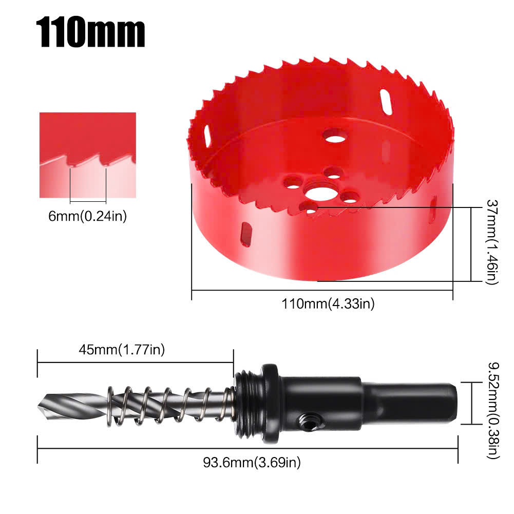Mũi khoan khoét lỗ tròn 70mm - 200mm có mũi khoan định tâm chuôi tròn chất liệu thép gió HSS cao cấp