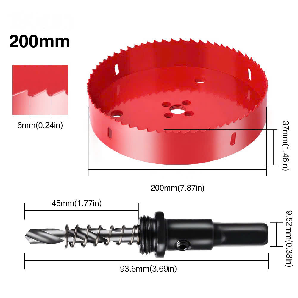 Mũi khoan khoét lỗ tròn 70mm - 200mm có mũi khoan định tâm chuôi tròn chất liệu thép gió HSS cao cấp