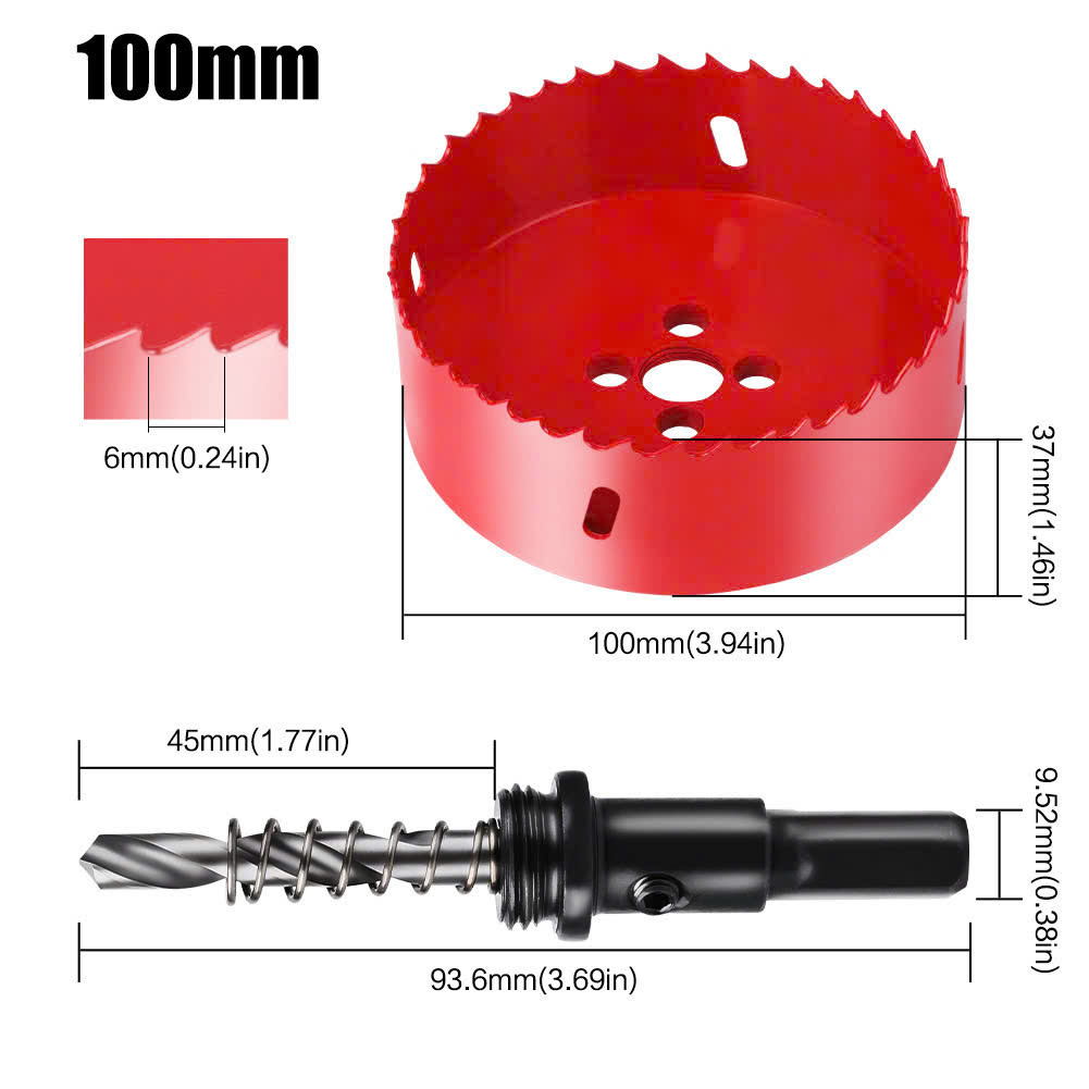 Mũi khoan khoét lỗ tròn 70mm - 200mm có mũi khoan định tâm chuôi tròn chất liệu thép gió HSS cao cấp