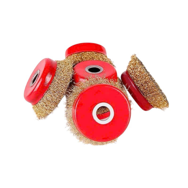 Chổi đánh rỉ sắt sợi đồng, chén cước đường kính 90mm, bát rỉ sét lỗ trục 16mm lắp máy mài cầm tay