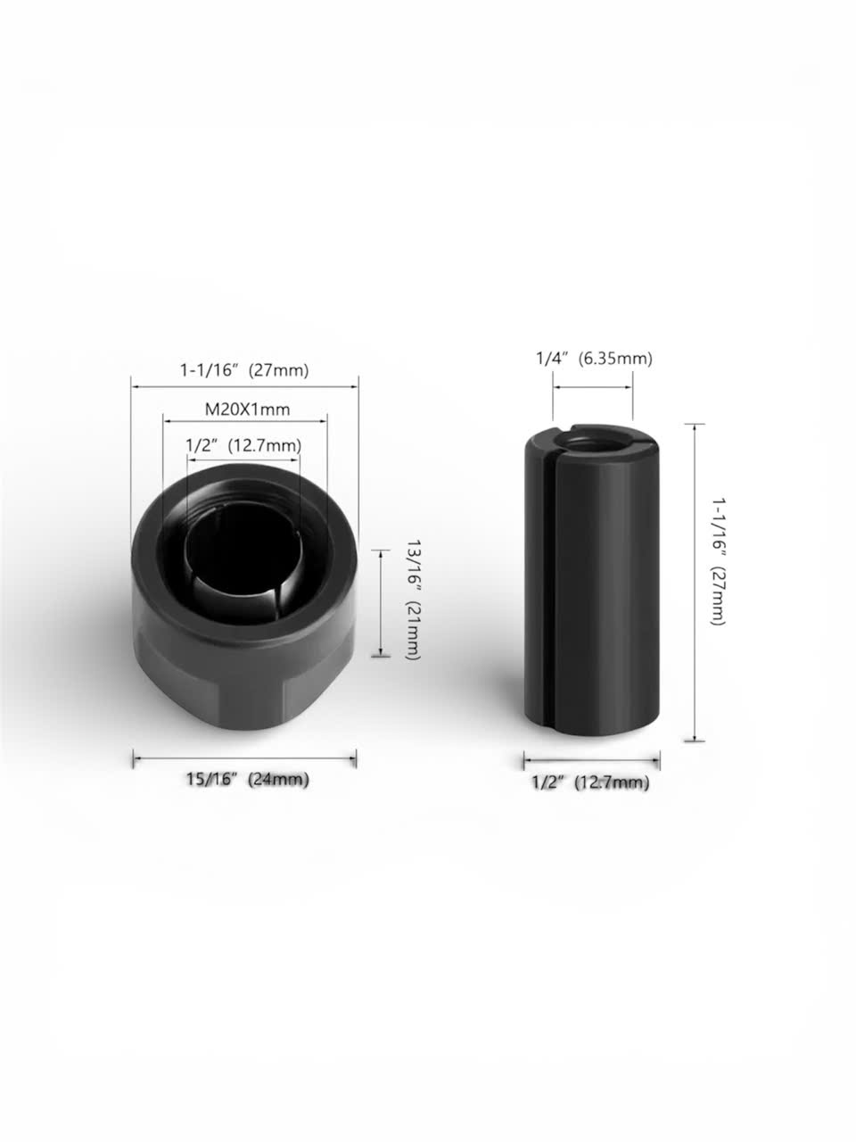 Phụ Kiện Máy Phay Gỗ Ốc Soi, Rọ Soi, Đầu Chuyển Ắc Soi Thép Cacbon Cho Các Loại Máy 12.7MM Về 6.35MM