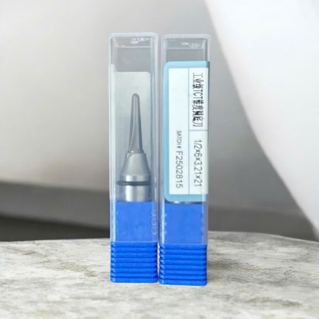 Mũi phay soi rãnh CNC uốn cong gỗ Tideway đầu nhọn 6x21mm bo cong 90 độ MDF cốt trục 12.7mm