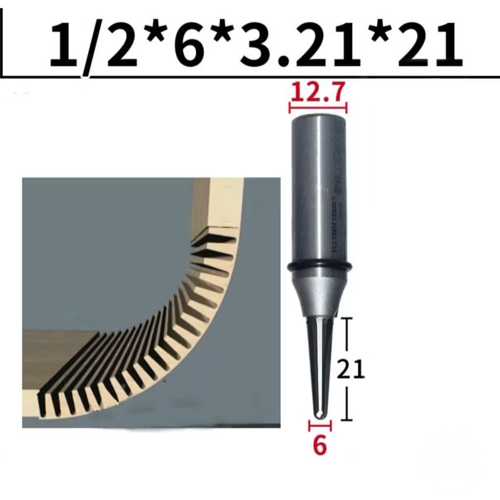 Mũi phay soi rãnh CNC uốn cong gỗ Tideway đầu nhọn 6x21mm bo cong 90 độ MDF cốt trục 12.7mm