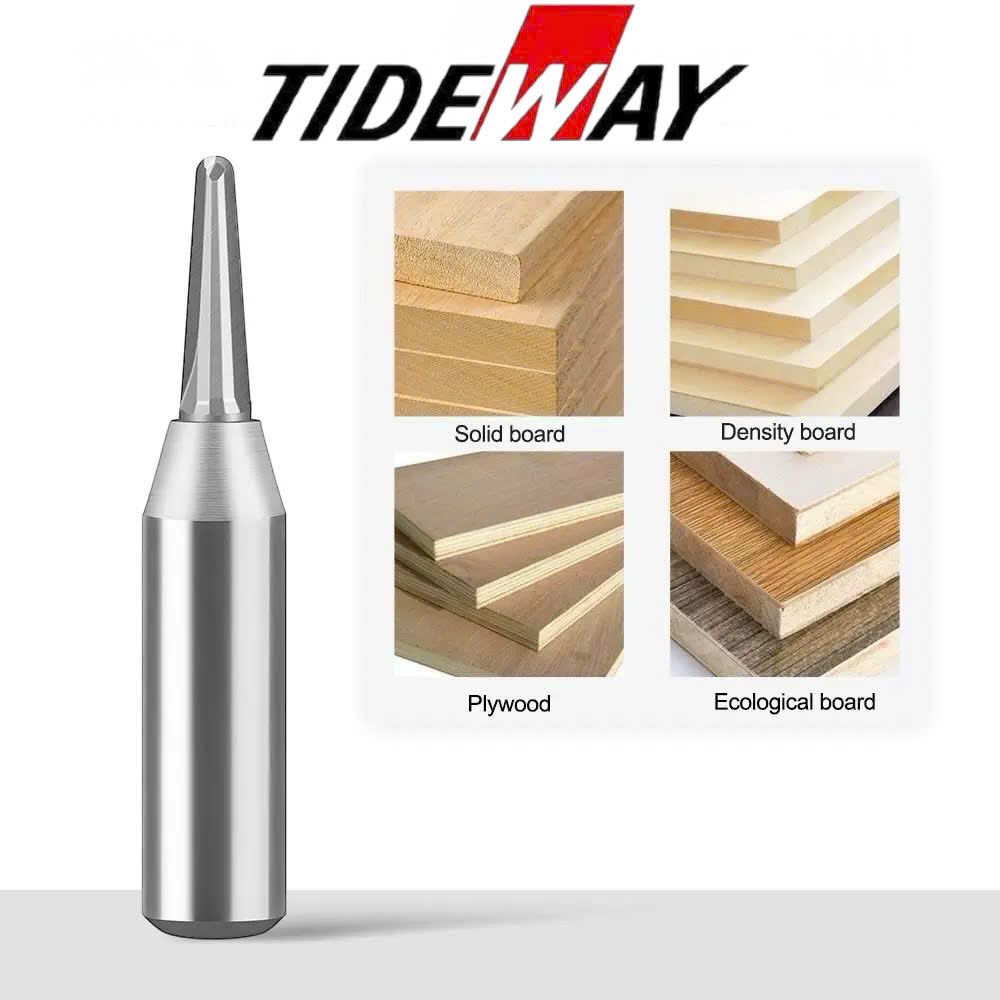 Mũi phay soi rãnh CNC uốn cong gỗ Tideway đầu nhọn 6x21mm bo cong 90 độ MDF cốt trục 12.7mm
