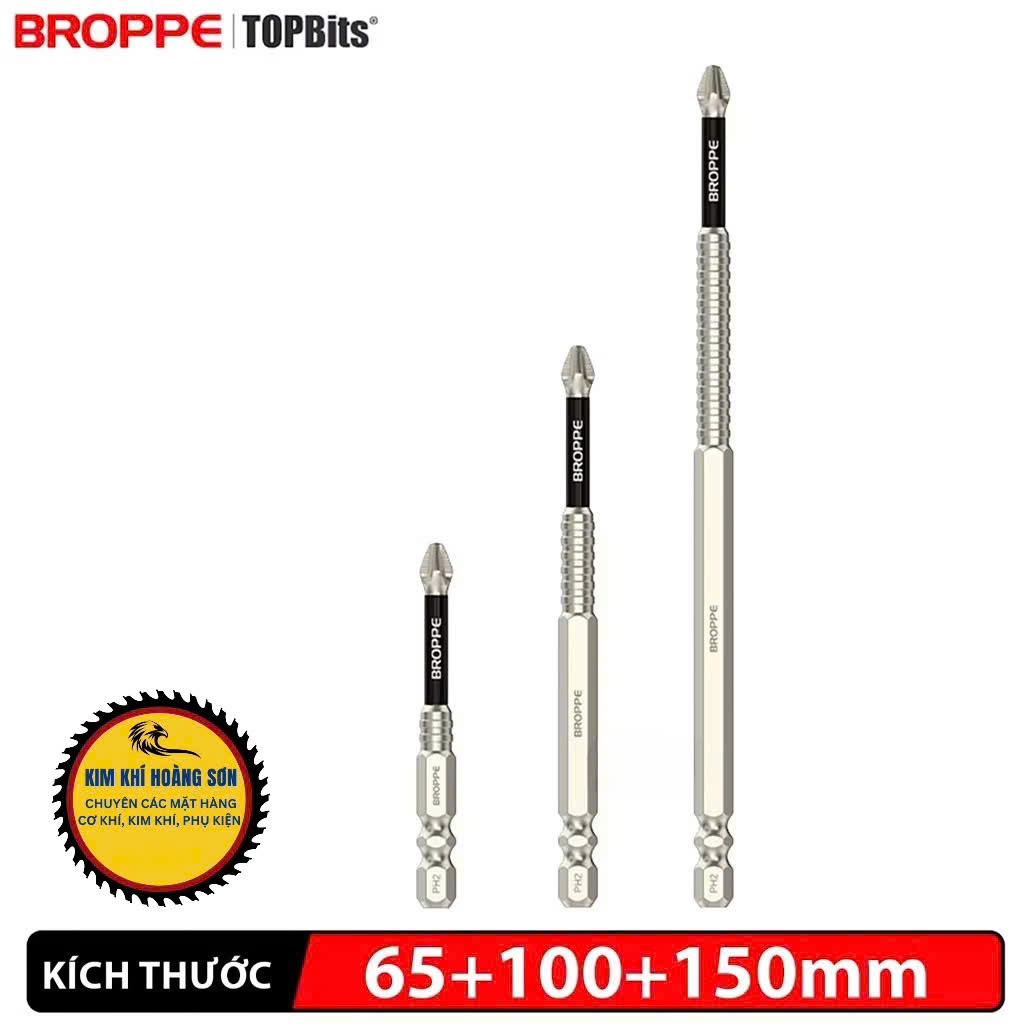 Mũi vít PH2 chống trượt hãng BROPPE chân lục giác 6.35mm, Mũi bắn vít 1 đầu bake chữ thập từ tính cao