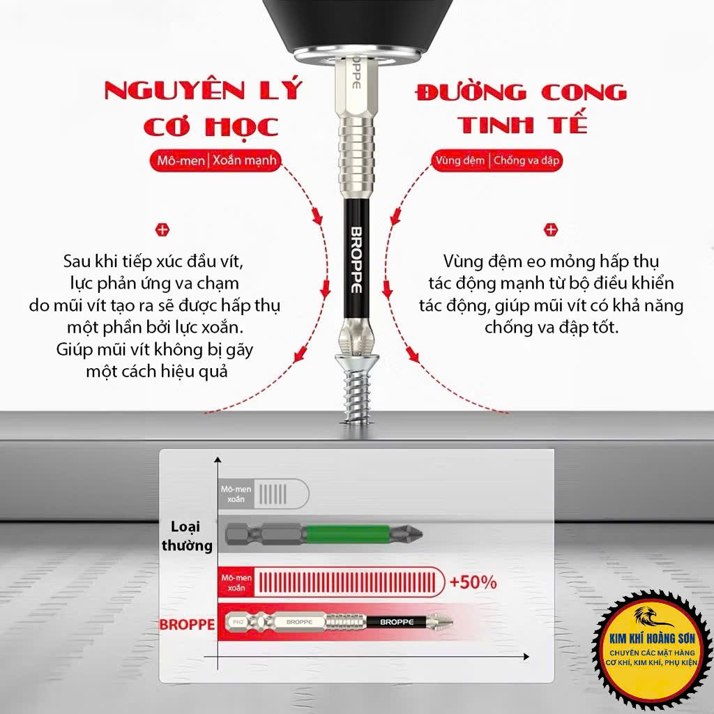 Mũi vít PH2 chống trượt hãng BROPPE chân lục giác 6.35mm, Mũi bắn vít 1 đầu bake chữ thập từ tính cao