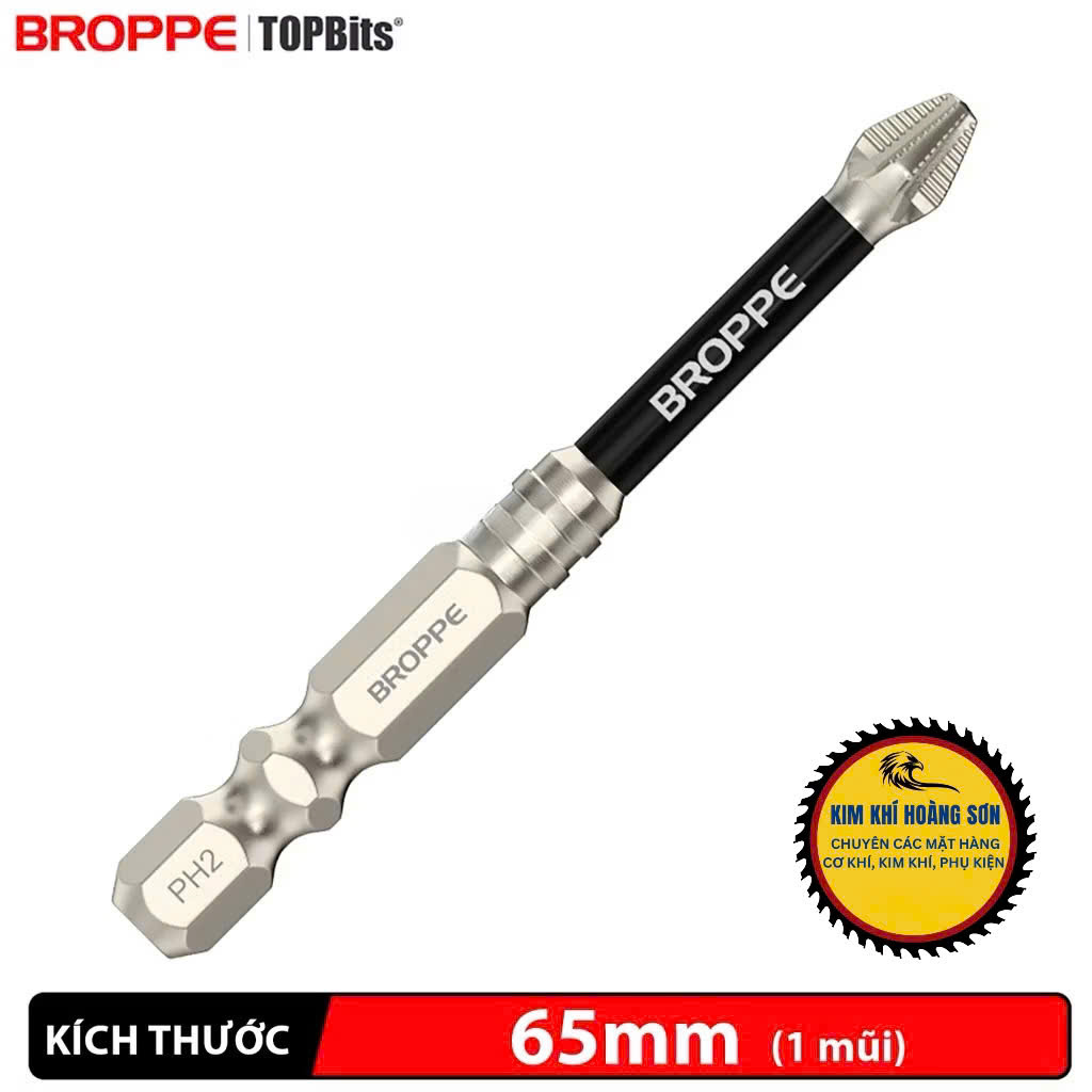 Mũi vít PH2 chống trượt hãng BROPPE chân lục giác 6.35mm, Mũi bắn vít 1 đầu bake chữ thập từ tính cao