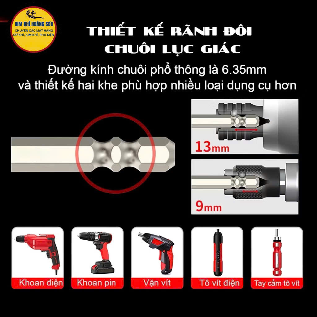 Mũi vít PH2 chống trượt hãng BROPPE chân lục giác 6.35mm, Mũi bắn vít 1 đầu bake chữ thập từ tính cao