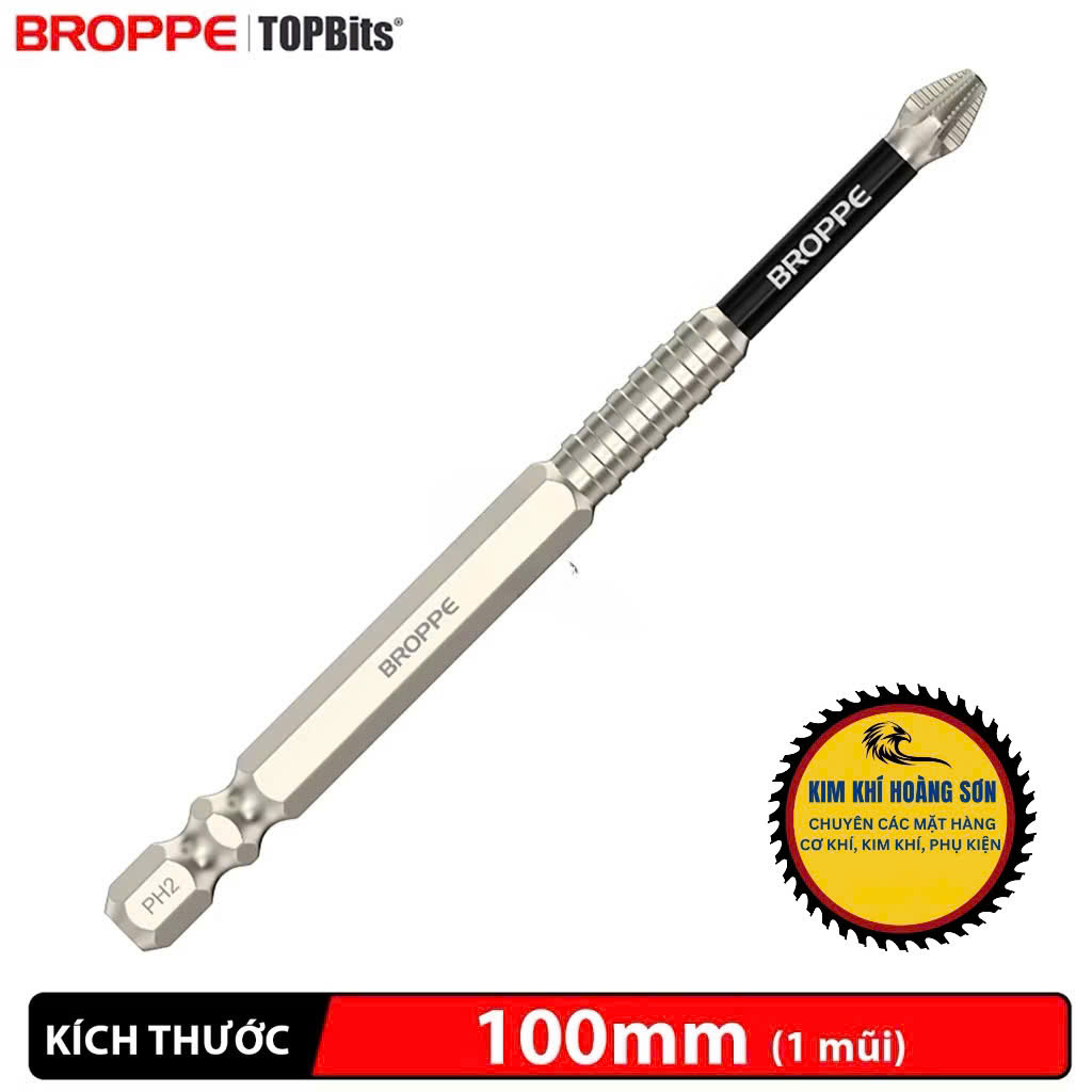 Mũi vít PH2 chống trượt hãng BROPPE chân lục giác 6.35mm, Mũi bắn vít 1 đầu bake chữ thập từ tính cao
