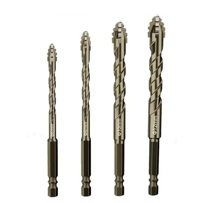 Mũi khoan đa năng cao cấp 4 cạnh chữ thập răng cưa chân lục giác 6.35mm, mũi khoan gạch men kính đá