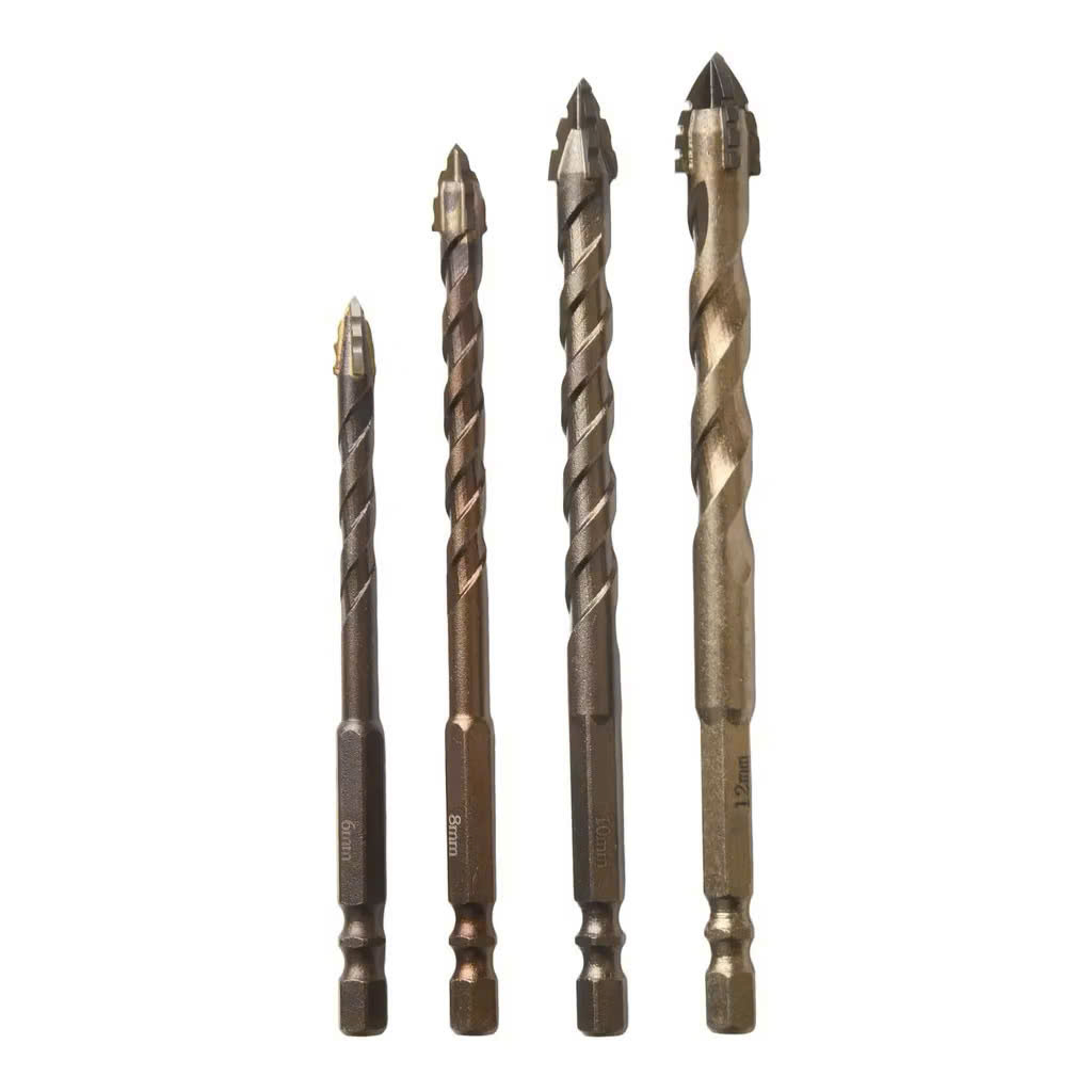 Mũi khoan đa năng cao cấp 4 cạnh chữ thập răng cưa chân lục giác 6.35mm, mũi khoan gạch men kính đá