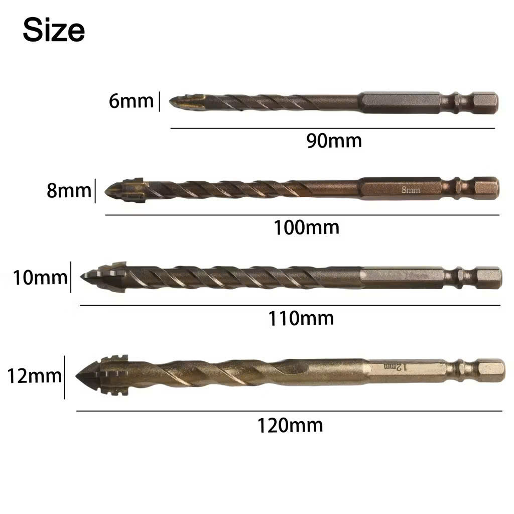 Mũi khoan đa năng cao cấp 4 cạnh chữ thập răng cưa chân lục giác 6.35mm, mũi khoan gạch men kính đá